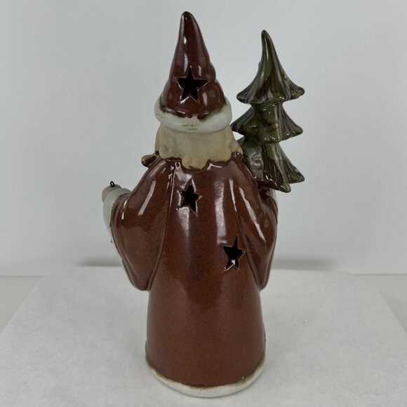Santa Claus Stoneware Figurine Moon Star Cutouts Christmas Tree Lantern 12" - Picture 5 of 10